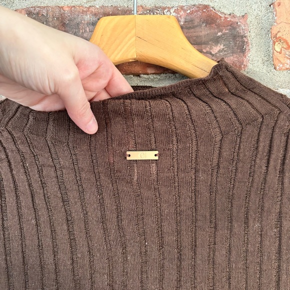 Gap x Cult Gaia Brown Wool Long Sleeve Sheer Shirt Top, M - Picture 8 of 8